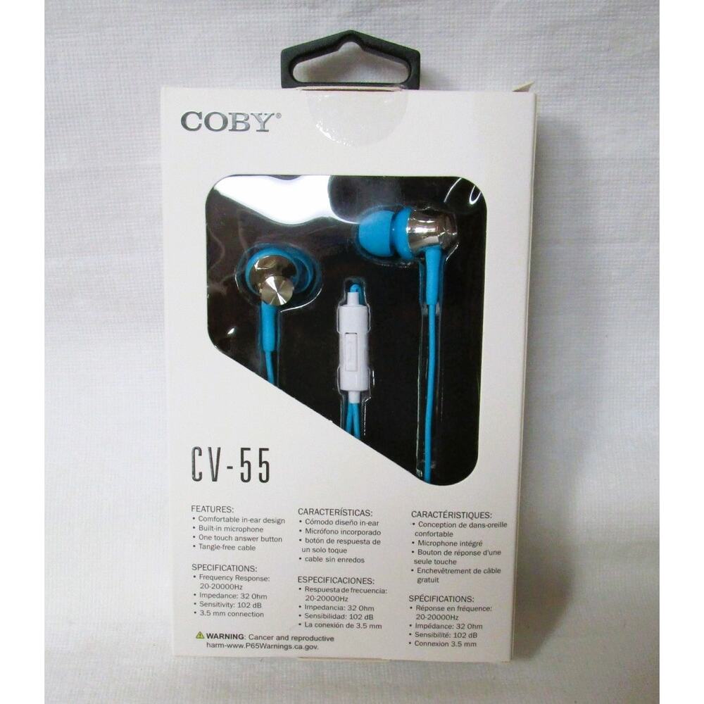 Coby CV‑55 In‑Ear Earbuds with Microphone, One-Touch Answer Button, Tangle-Free